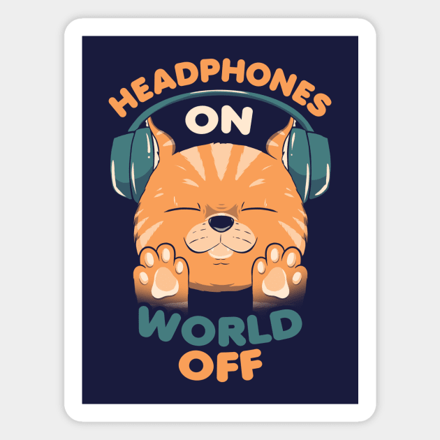 Music Cat Headphones On World Off by Tobe Fonseca Magnet by Tobe_Fonseca